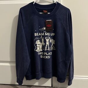 NWT Stranger Things x Primark Beam Me Up Blue Graphic Crewneck Sweatshirt